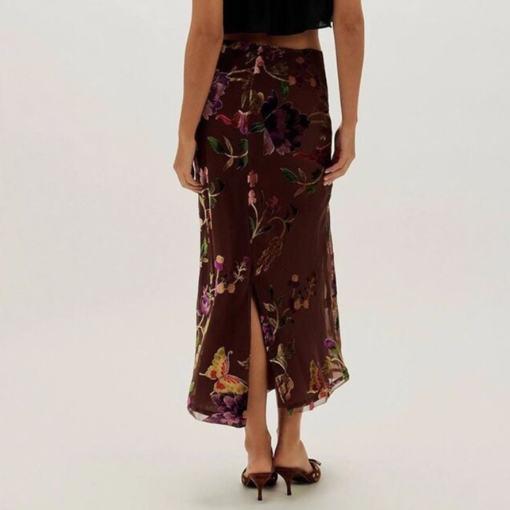 Free People Secret Garden Velvet Burnout Midi Skirt Brown Floral NWT $198 - Picture 9 of 16